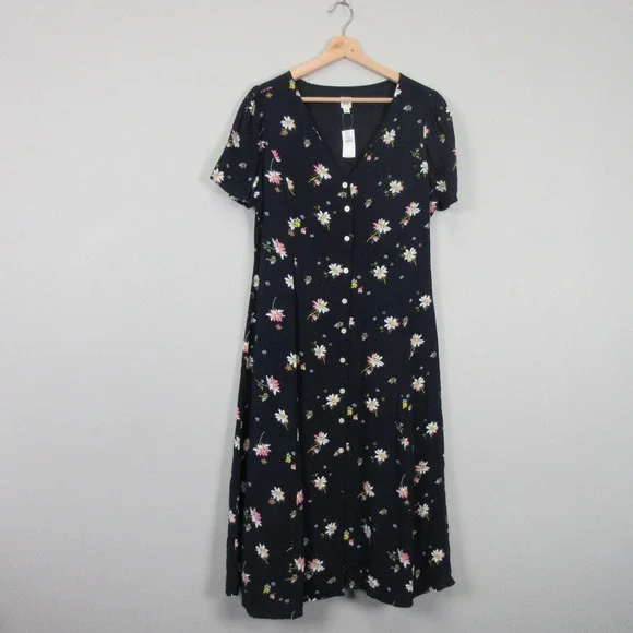 GAP Women's Navy Floral Print Button Front Midi Dress Size 12 - Picture 1 of 13